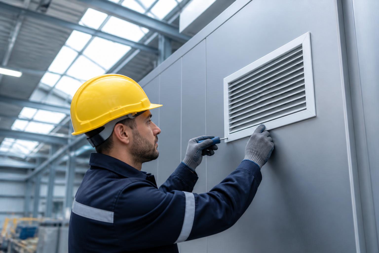 Instalator montuje kratkę wentylacyjną Grid Poland